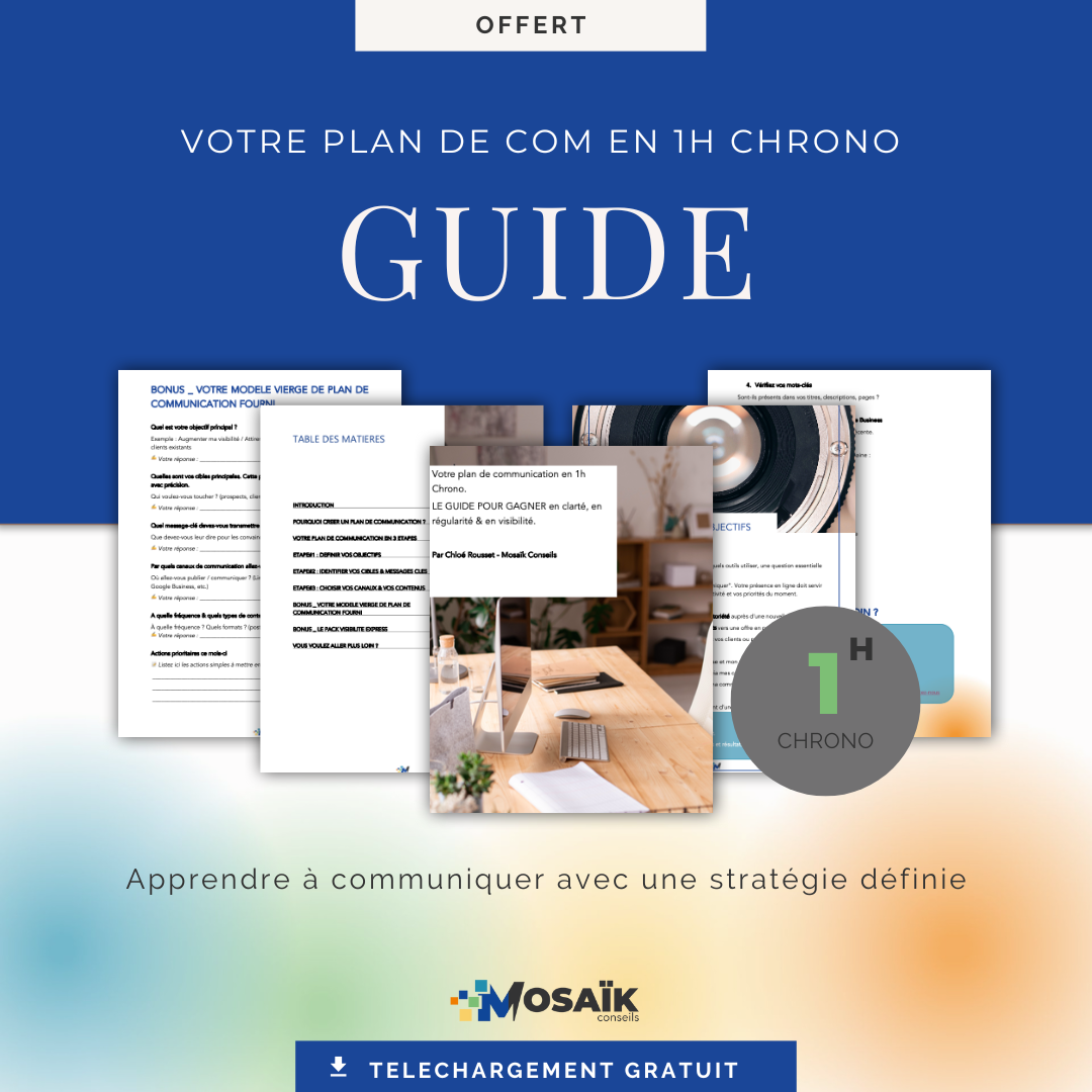 mockup guide communication rapide de Mosaïk Conseils, par Chloé Rousset