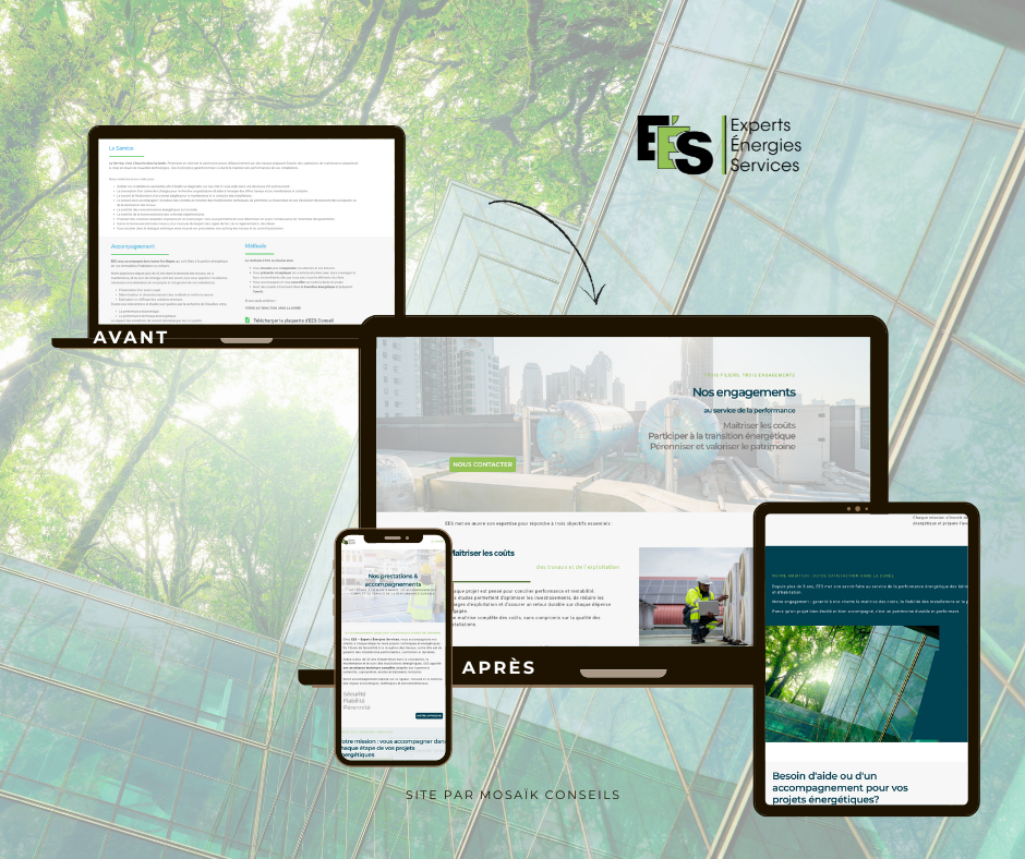 Avant et après d'un site internet conçu par Mosaïk Conseils